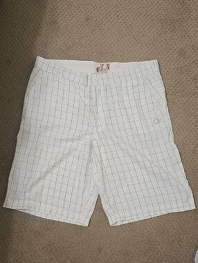 OP White Swim Shorts with Navy Windowpane 38